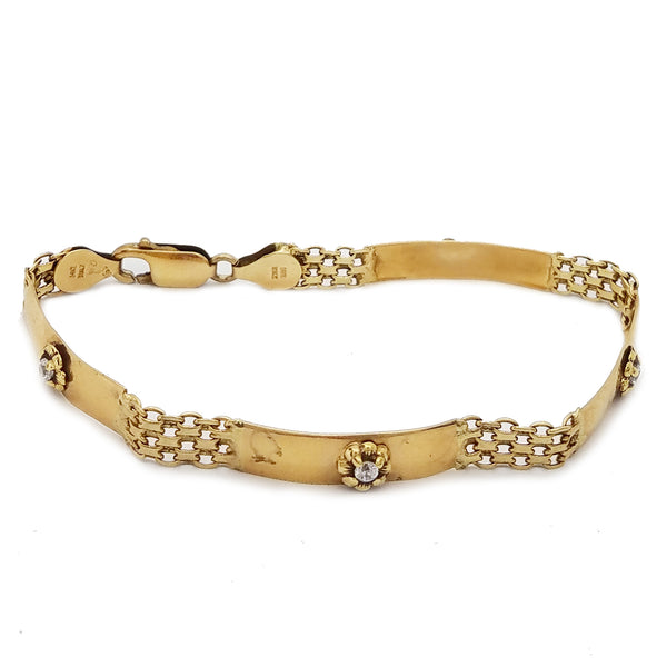 Cubic Zirconia (CZ) Mesh/Solid Yellow Gold Bracelet (14K)