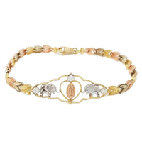 Cubic Zirconia (CZ) Elephant / Virgin Mary Tri-Color Gold Bracelet (14K)