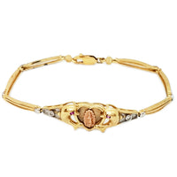 Cubic Zirconia (CZ) Virgin Mary / Dolphin Tri-Color Gold Bracelet (14K)