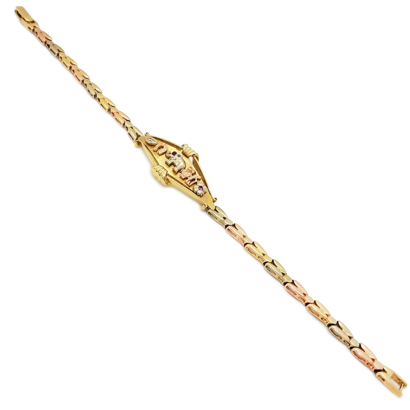 Cubic Zirconia (CZ) Lucky Charms Firefly Chevron Tri-Color Gold Bracelet (14K)