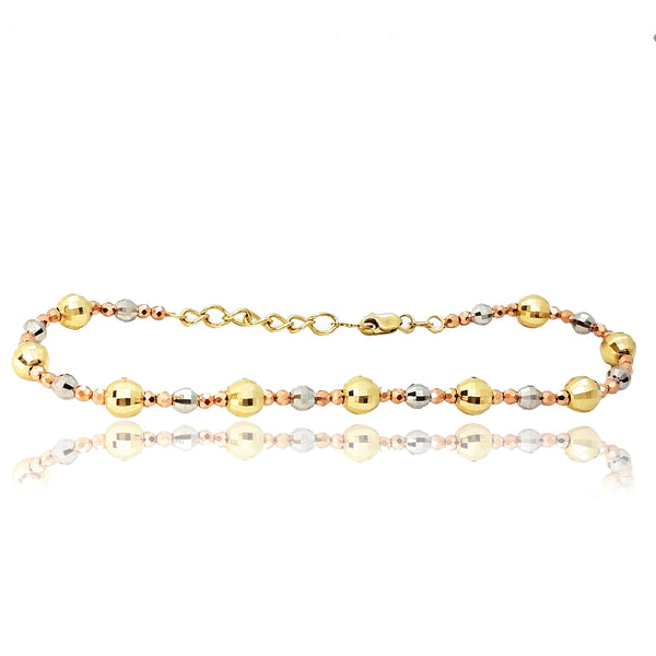 Diamond Cut Bead Ball Tri-Color Gold Bracelet (14K)