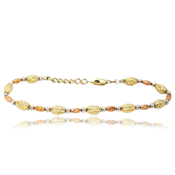 Mooncut Beads Tri-Color Gold Bracelet (14K)