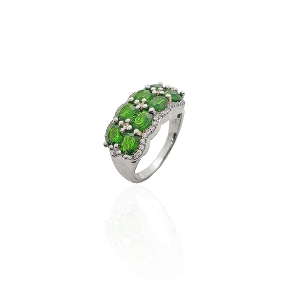 8 Green Eyes Stones CZ Ring (Silver).