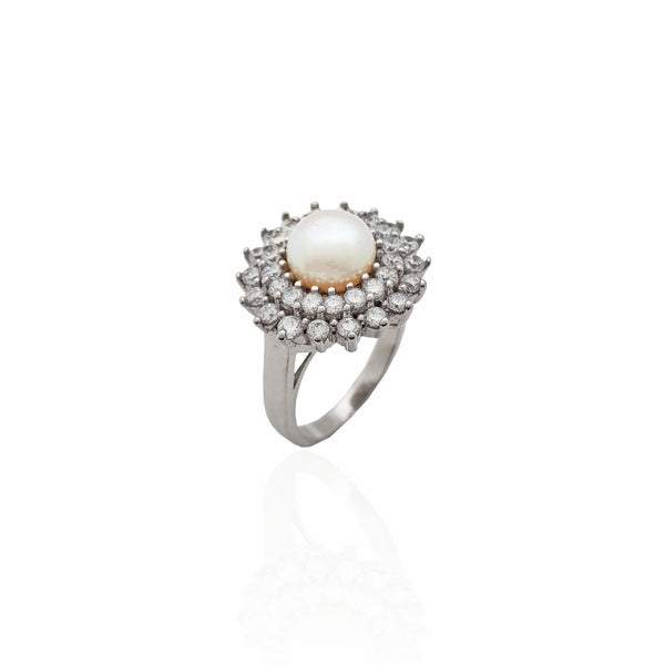 Pearl Gemflower Halo Ring (Silver)