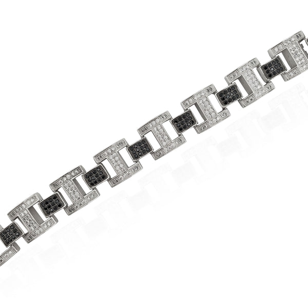 Iced-Out Black & White Buckle Link Bracelet (Silver)