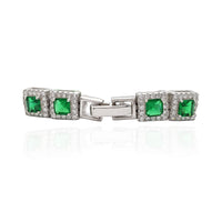 Green Stones Square Link CZ Bracelet (Silver).