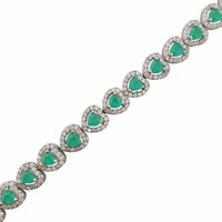 Haloed Heart Link Green Stone Tennis Bracelet (Silver)