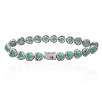 Haloed Heart Link Green Stone Tennis Bracelet (Silver)