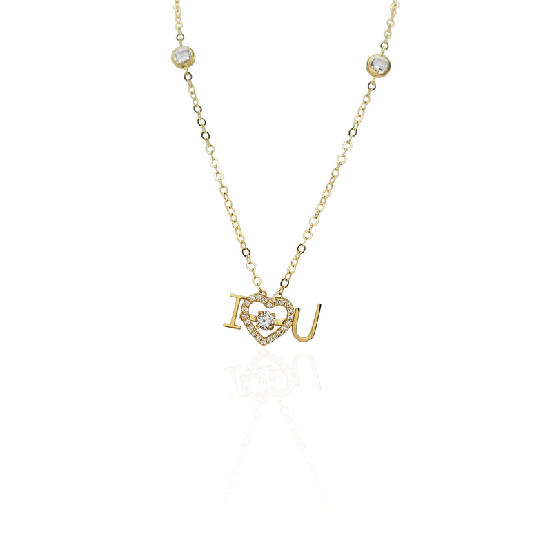 I Love You Heart CZ Pendant Necklace (14K).