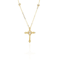 Cross CZ Pendant Necklace (14K).