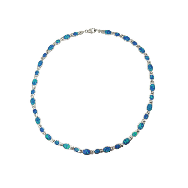 Blue Oval Opal Necklace (Silver)