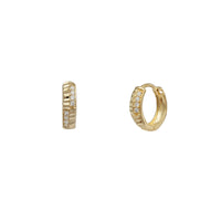 Zirconia & Fluted-Cuts Huggie Earrings (14K)