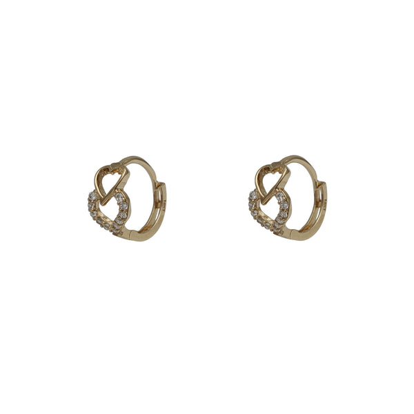 Zirconia Heart Huggie Earrings (14K)