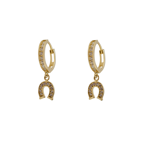 Zirconia Horseshoe Huggie Earrings (14K)