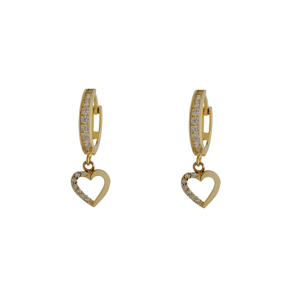 Zirconia Heart Huggie Earrings (14K)