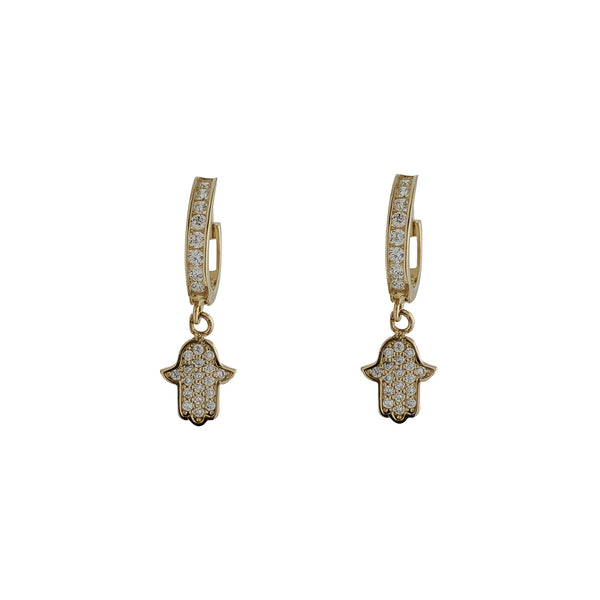 Zirconia Hamsa Hand Huggie Earrings (14K)