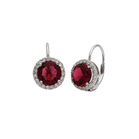 Zirconia Halo Red-Stone Huggie Earrings (Silver)