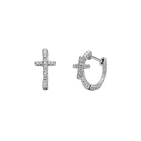 Zirconia Beaded Cross Huggie Earrings (Silver)