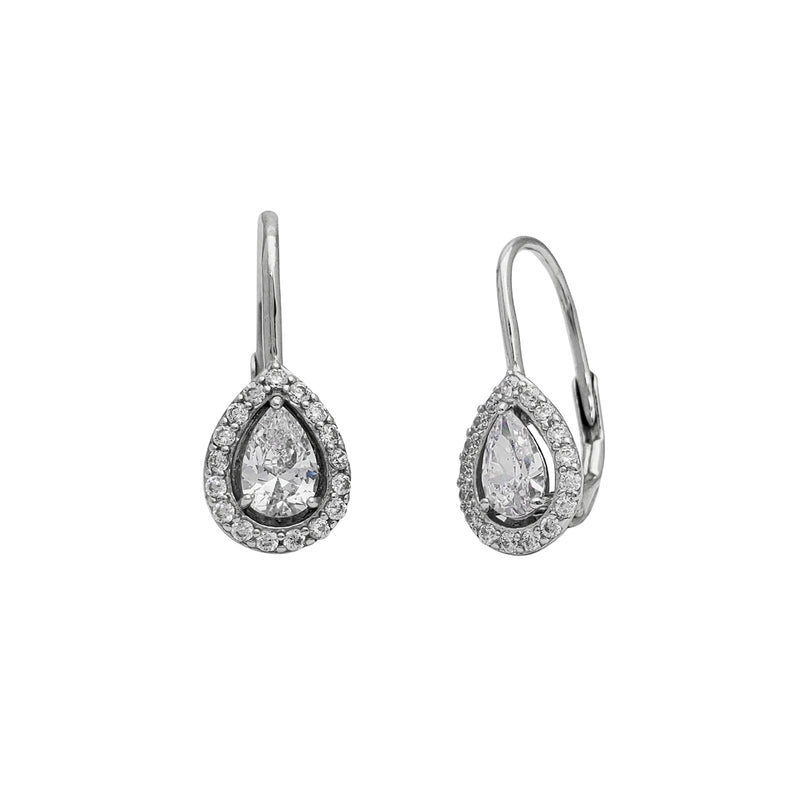 Zirconia Teardrop Huggie Earrings (Silver)