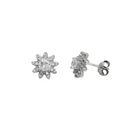 Zirconia Flower Stud Earrings (Silver)