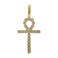 Diamond Iced-Out Beaded Ankh Pendant (14K)