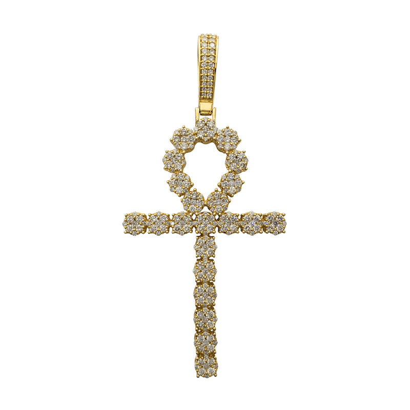 Diamond Iced-Out Beaded Ankh Pendant (14K)