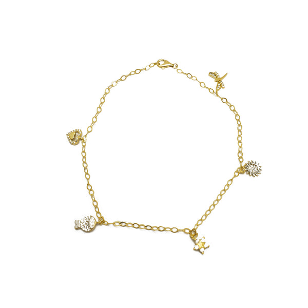 Zirconia Lovely Charm Anklet Bracelet (14K)