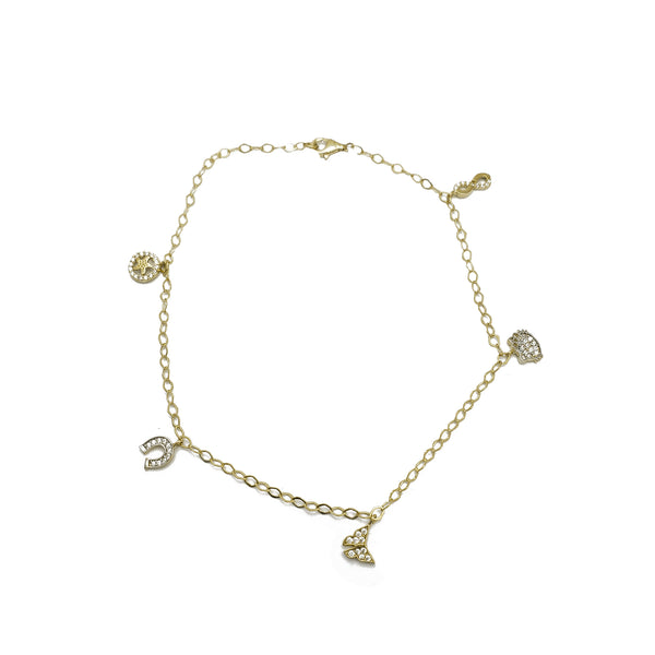 Zirconia Lovely Charm Anklet Bracelet (14K)