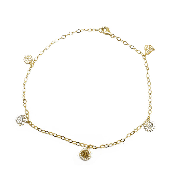 Zirconia Lovely Charm Anklet Bracelet (14K)