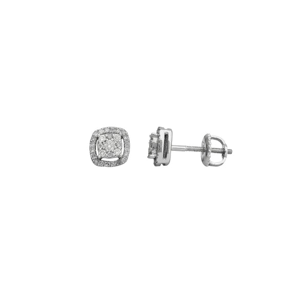 Diamond Cluster Square Halo Stud Earrings (10K)