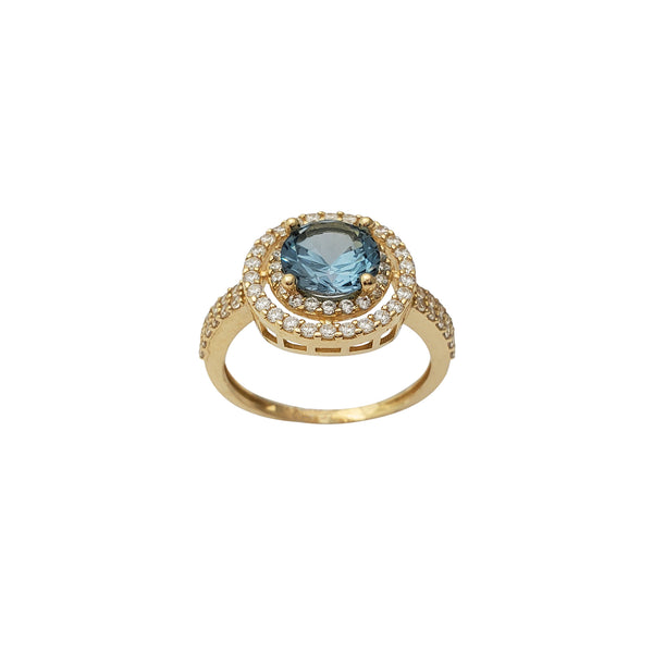 Zirconia Round Halo Sky-Blue Ring (14K)