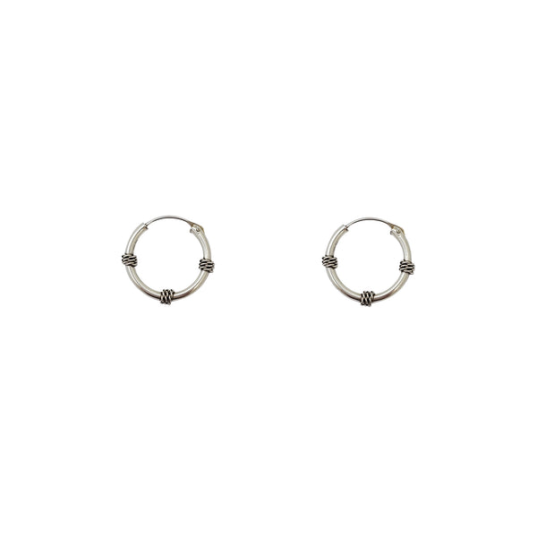 Rope Wrapped Small Hoop Earrings (Silver)