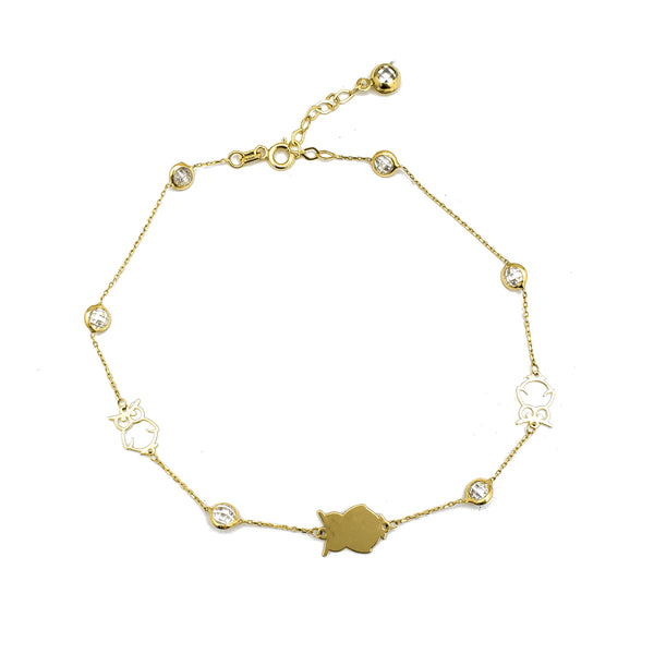 Zirconia Owl Anklet Bracelet (14K)