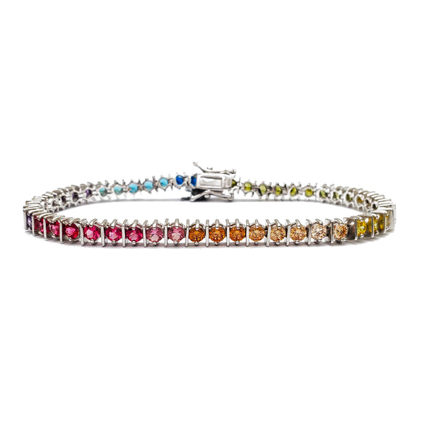 Zirconia Multicolor Tennis Round Bracelet (Silver)