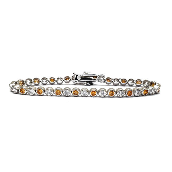 Zirconia Round Bezel White & Yellow Tennis Bracelet (Silver)