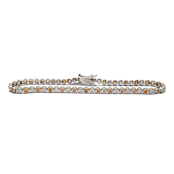 Zirconia Round Bezel White & Yellow Tennis Bracelet (Silver)