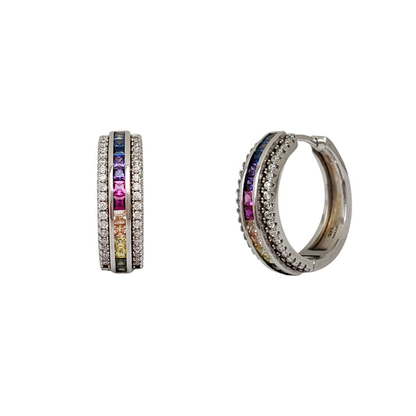 Zirconia Multicolor Hoop Earrings (Silver)