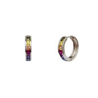 Zirconia Multicolor Channel-Setting Hoop Earrings (Silver)