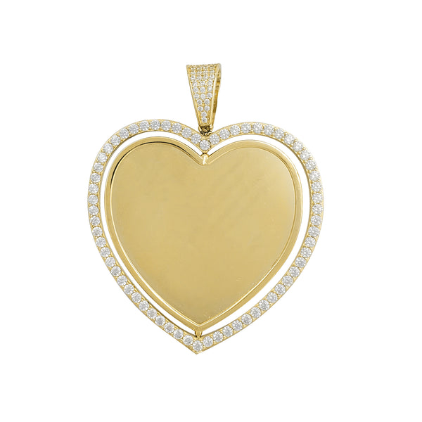 Zirconia Swiveling Heart Memorial Picture Pendant (14K)