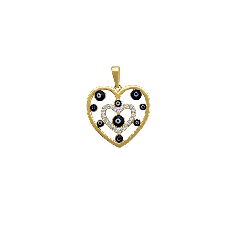 Zirconia Blue Evil Eyes-Heart Pendant (14K)