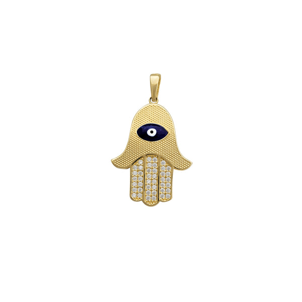 Zirconia Evil Eye Hamsa Hand Pendant (14K)