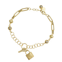 Zirconia Lock & Key Bracelet (14K)