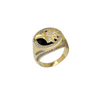 Black Onyx Icy Eagle Crest Signet Ring (14K)