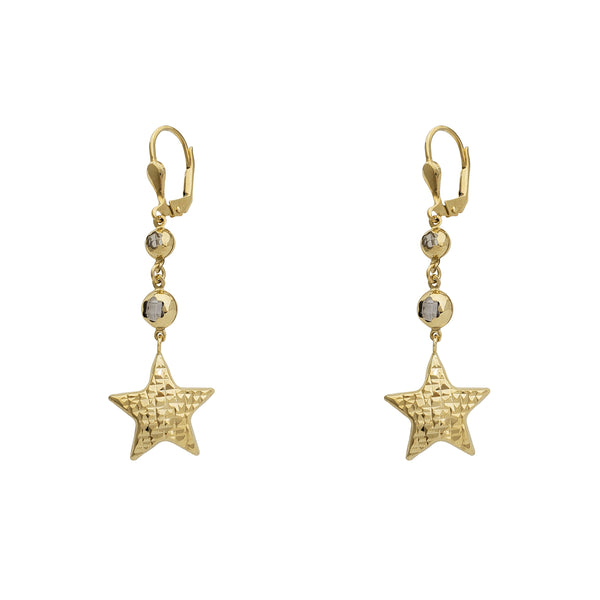 Zirconia Faceted Puffy Star Hanging Earrings (14K)