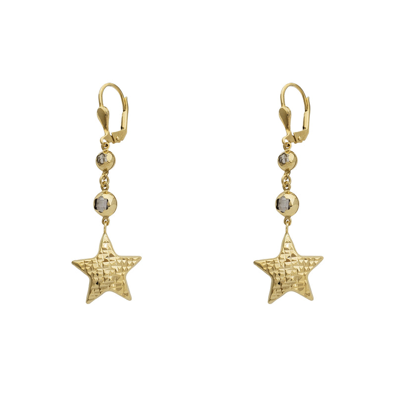 Zirconia Faceted Puffy Star Hanging Earrings (14K)