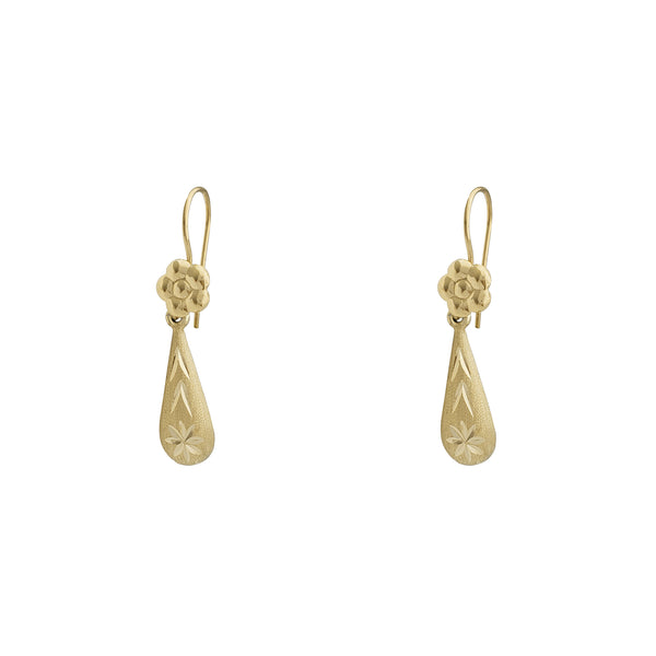 Zirconia DC-Sandblast Teardrop Hanging Earrings (14K)