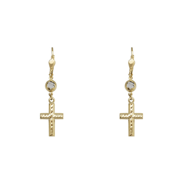 Zirconia Faceted Cross Hanging Earrings (14K)