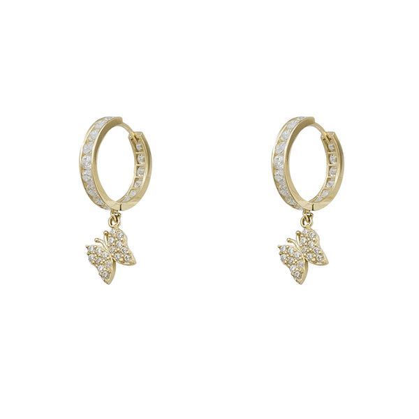 Zirconia Butterfly Huggie Hanging Earrings (14K)