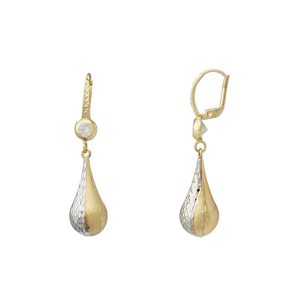 Two-Tone Teardrop Shape Drop Earrings (14K)