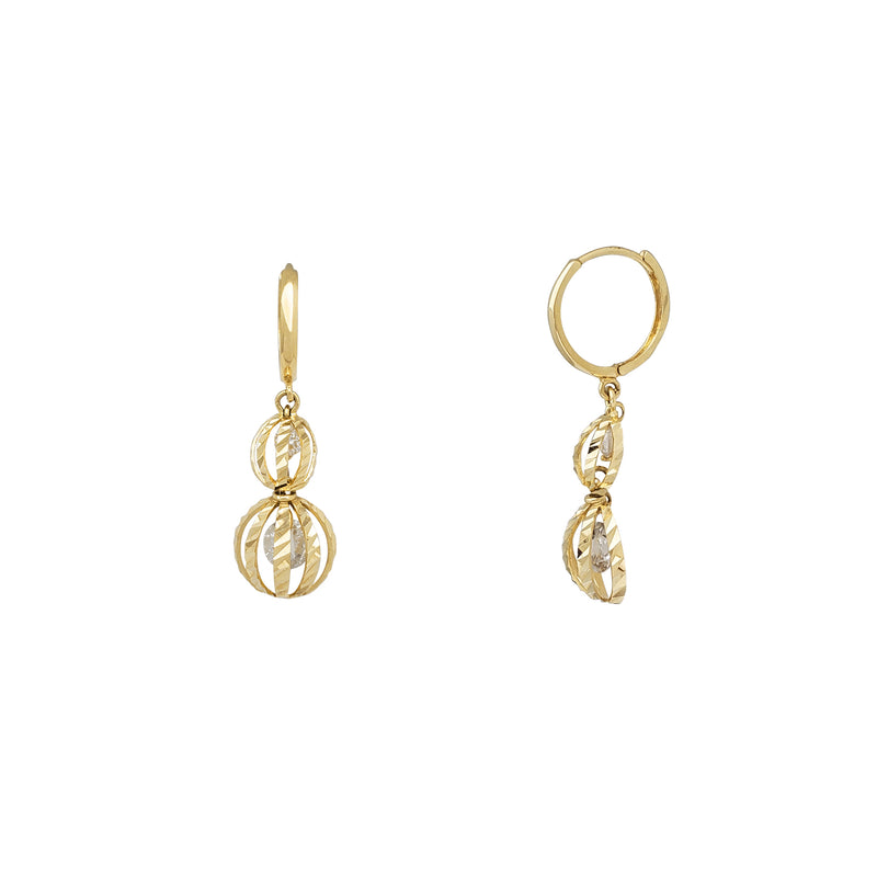 Faceted-Cuts Outline Round Dangling Huggie Earrings (14K)